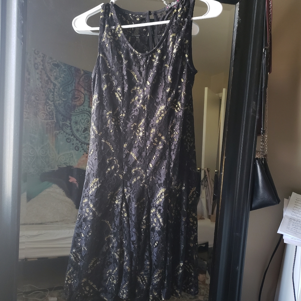 Black and gold midi dress